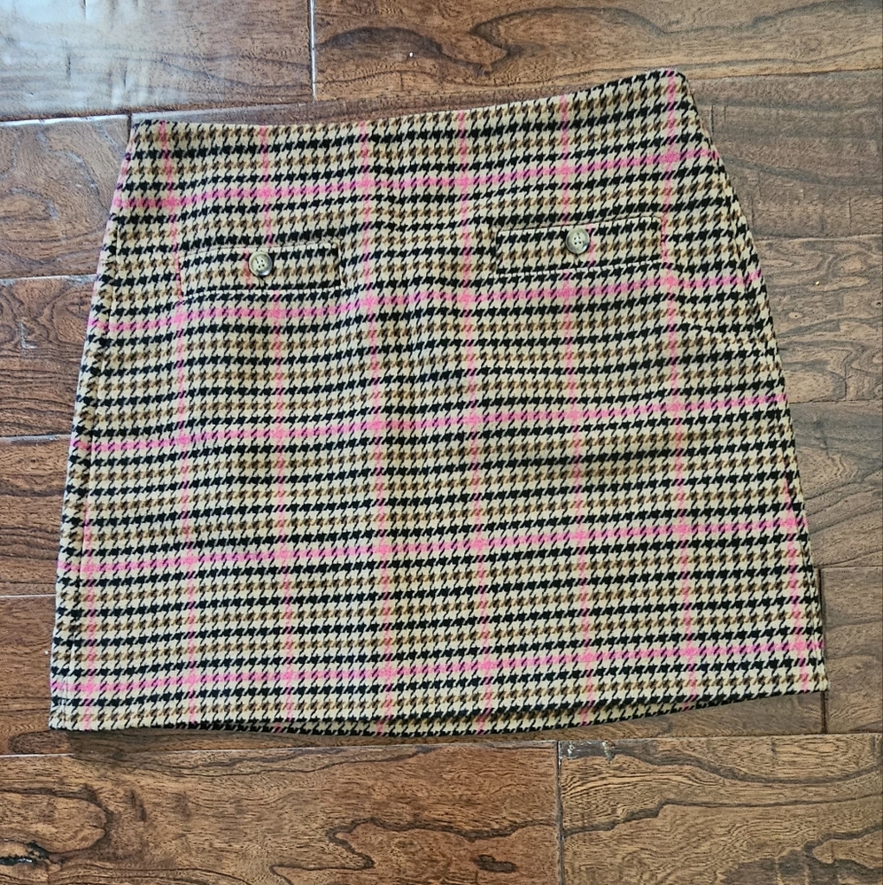 LOFT Houndstooth Pencil Skirt in Pink and Tan